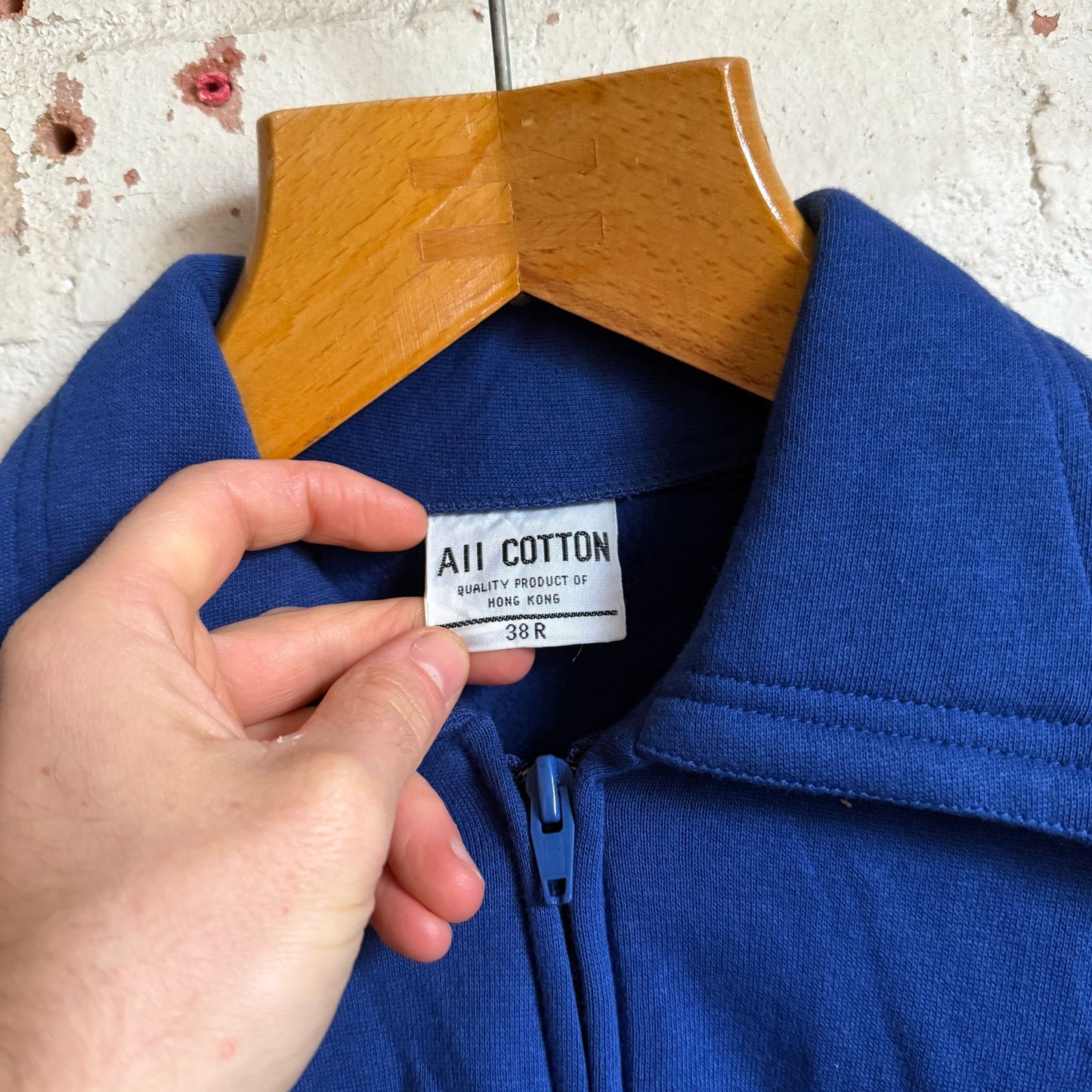 1980s Navy British Cotton Zip Up Sweatshirt