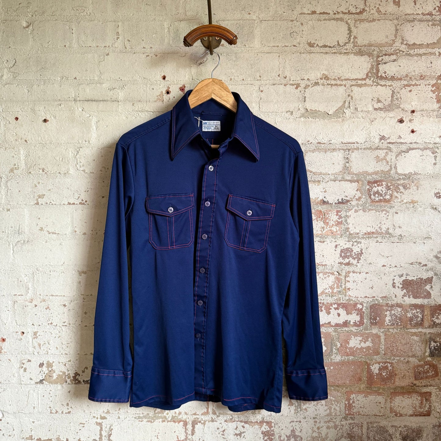 1970s Blue JC Penney Dagger Collar Shirt