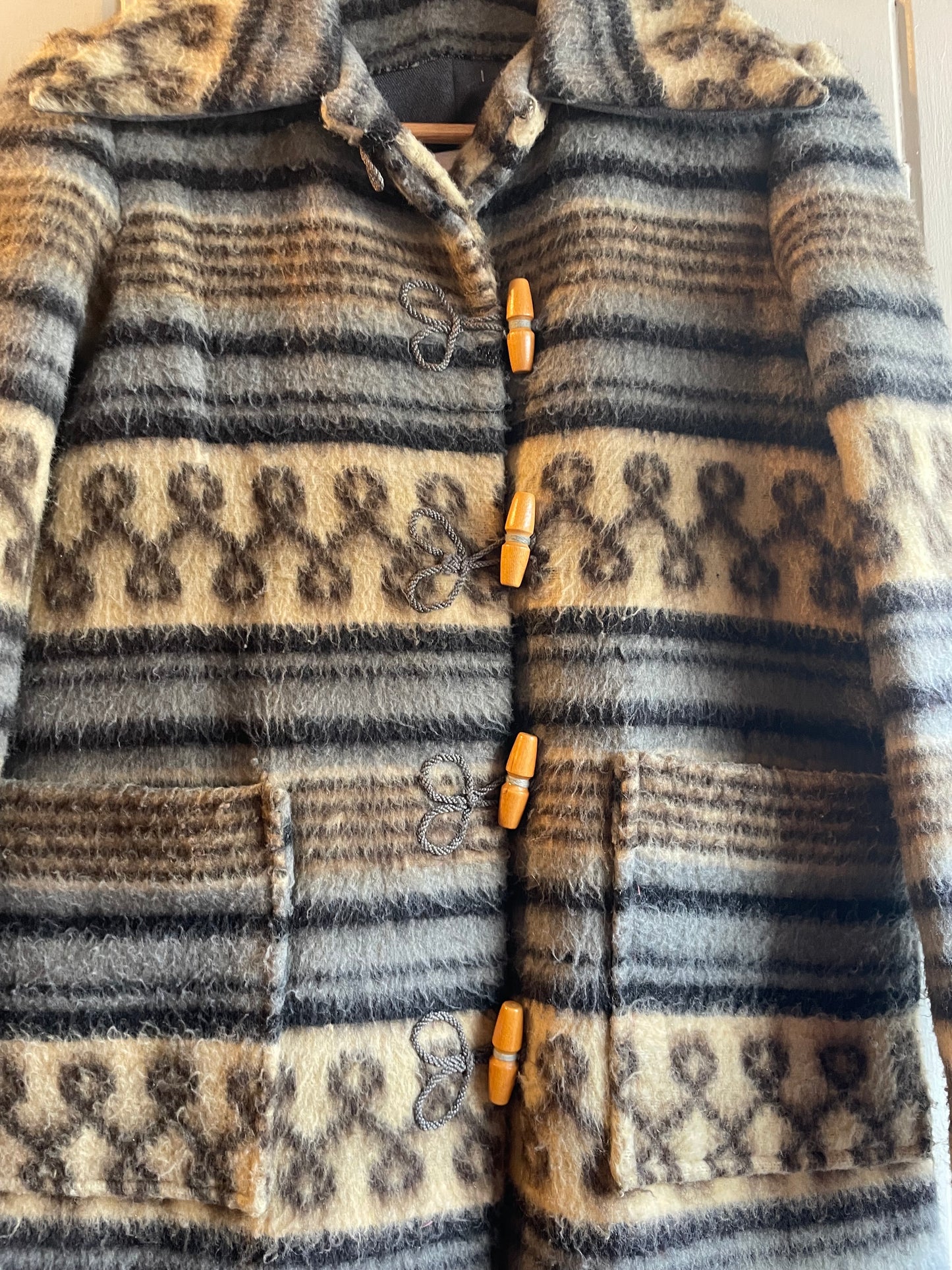1970s Grey Aztec Patterned Afghan Coat