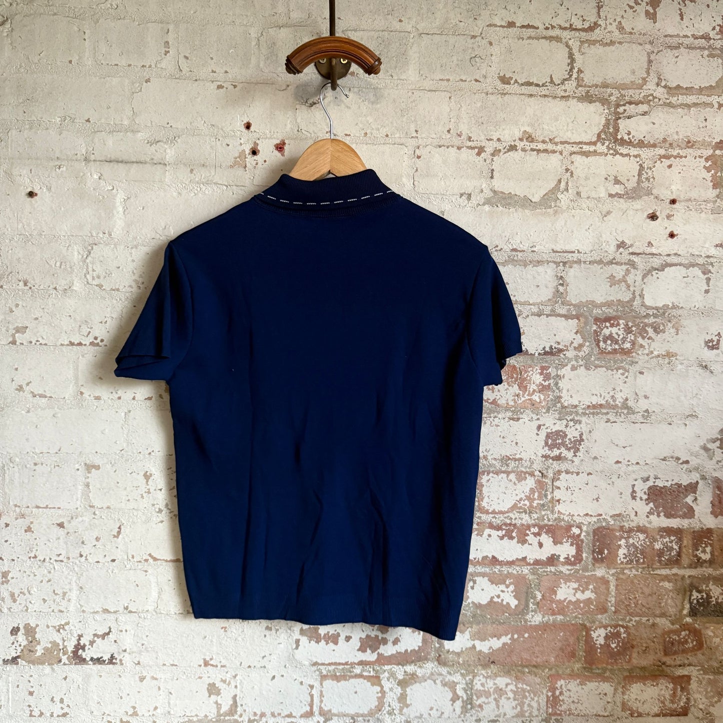 1970s Navy Mod Stitched Knitted Polo Shirt
