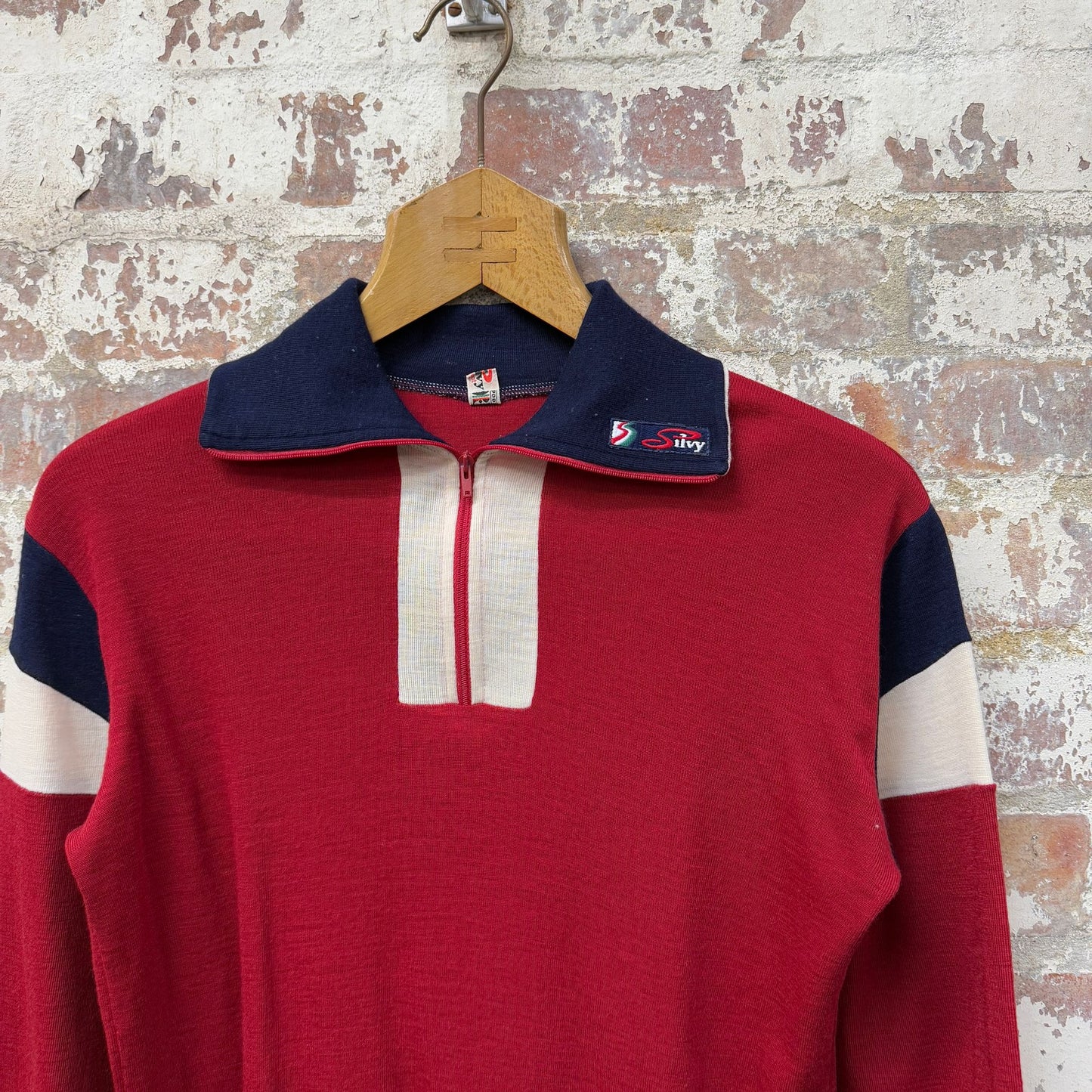 1970s Red Cycling Thermal Zip Shirt Top