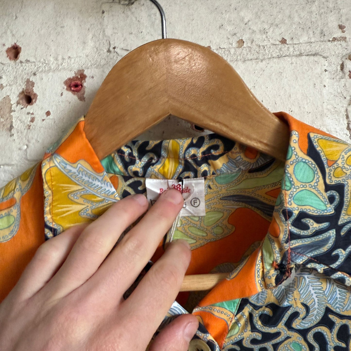 1970s Patterned Silk Button Blouse Shirt