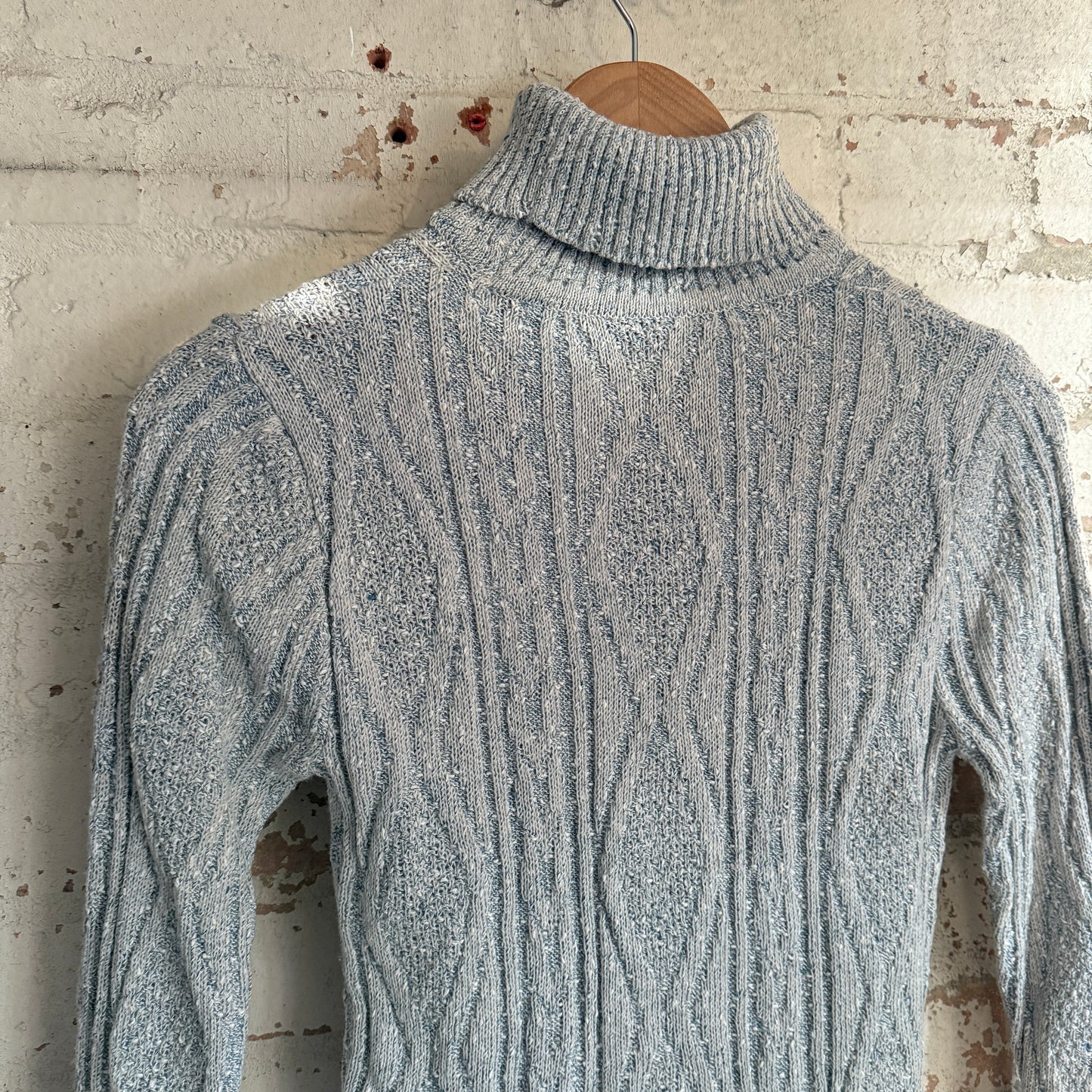 1960s Grey Cable Knitted Roll Neck Jumper