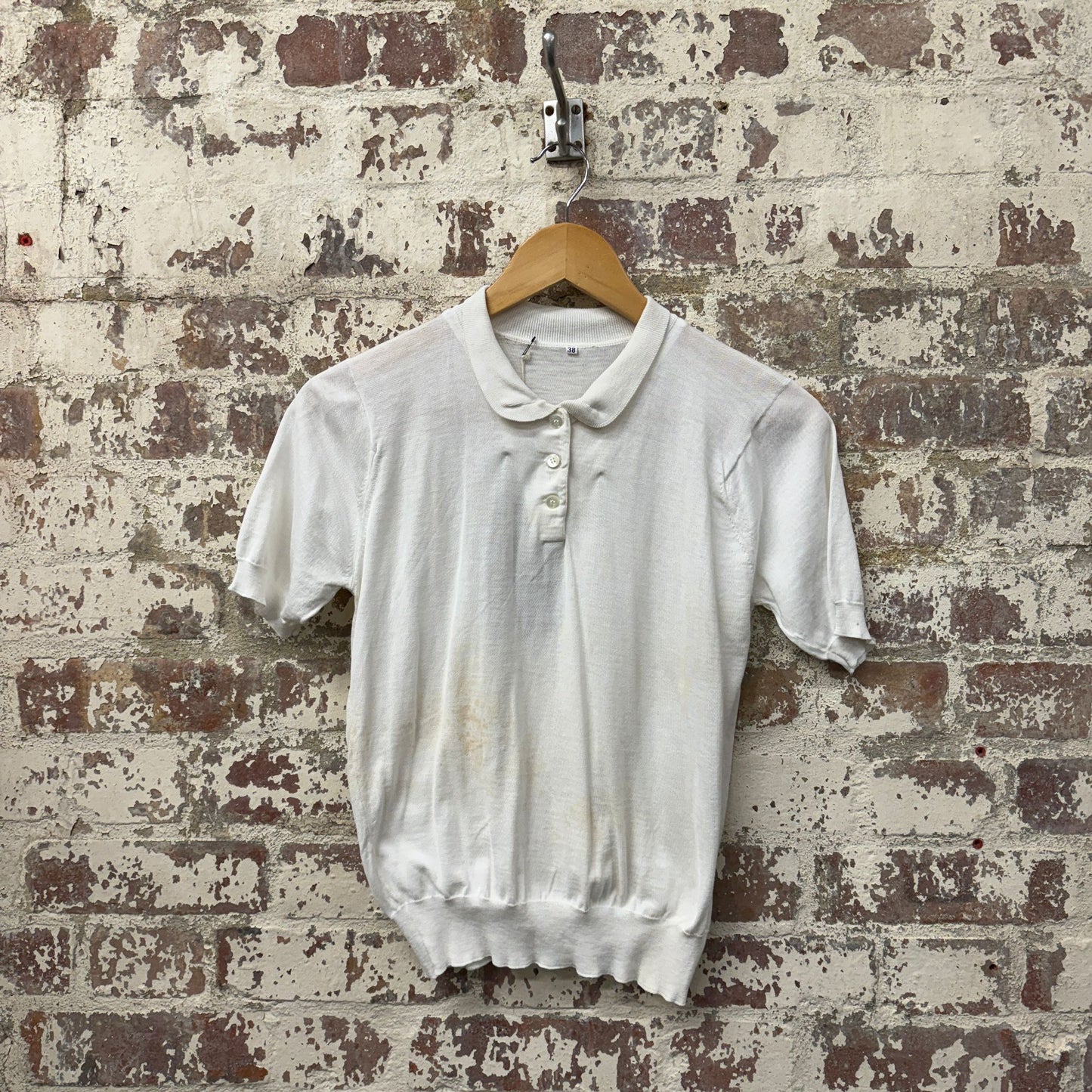 1970s White Merino Knitted Polo Shirt
