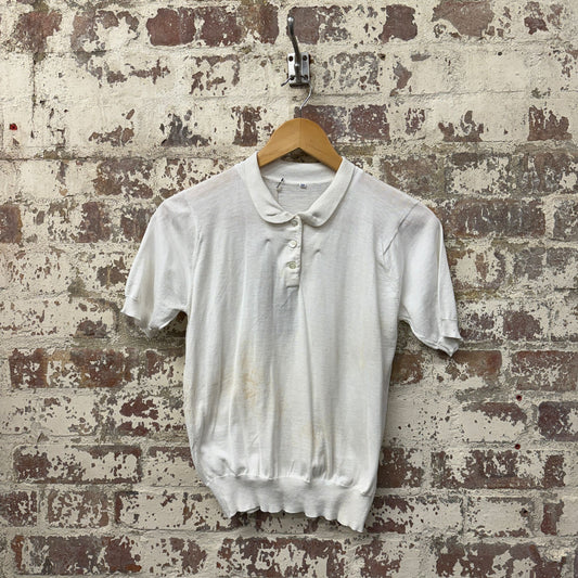 1970s White Merino Knitted Polo Shirt