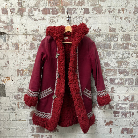 1970s Red Fleece Afghan Jacket