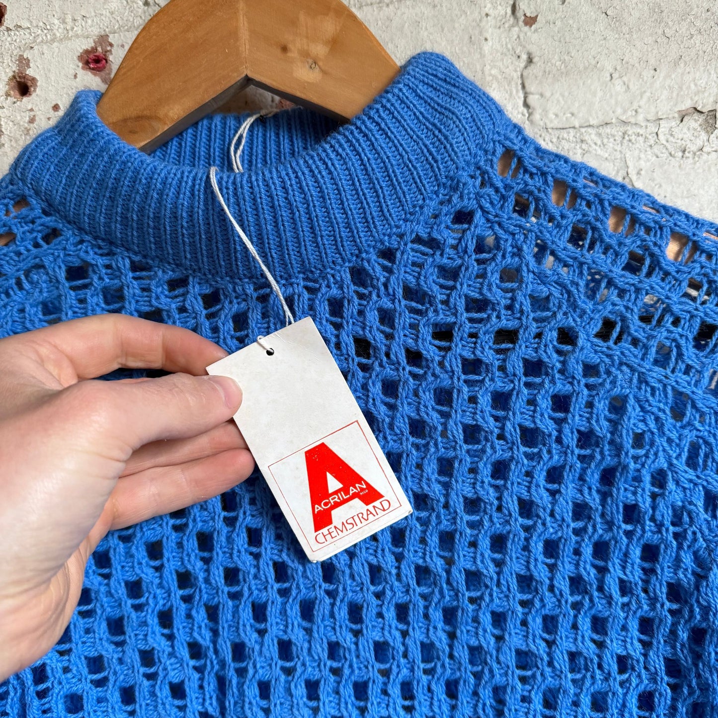 1970s Blue Mesh Knitted Jumper