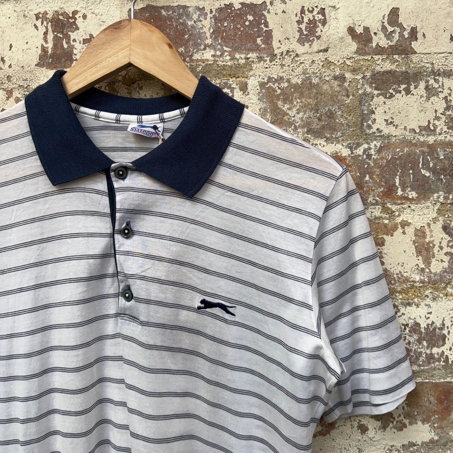 1970s White Striped Slazenger Polo Shirt Top
