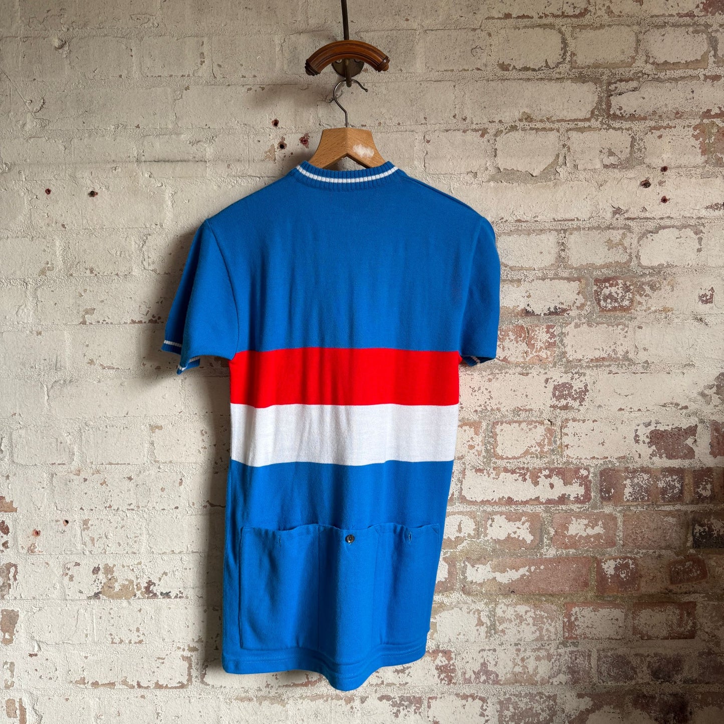 1970s Blue Knitted Cycling Zip Shirt