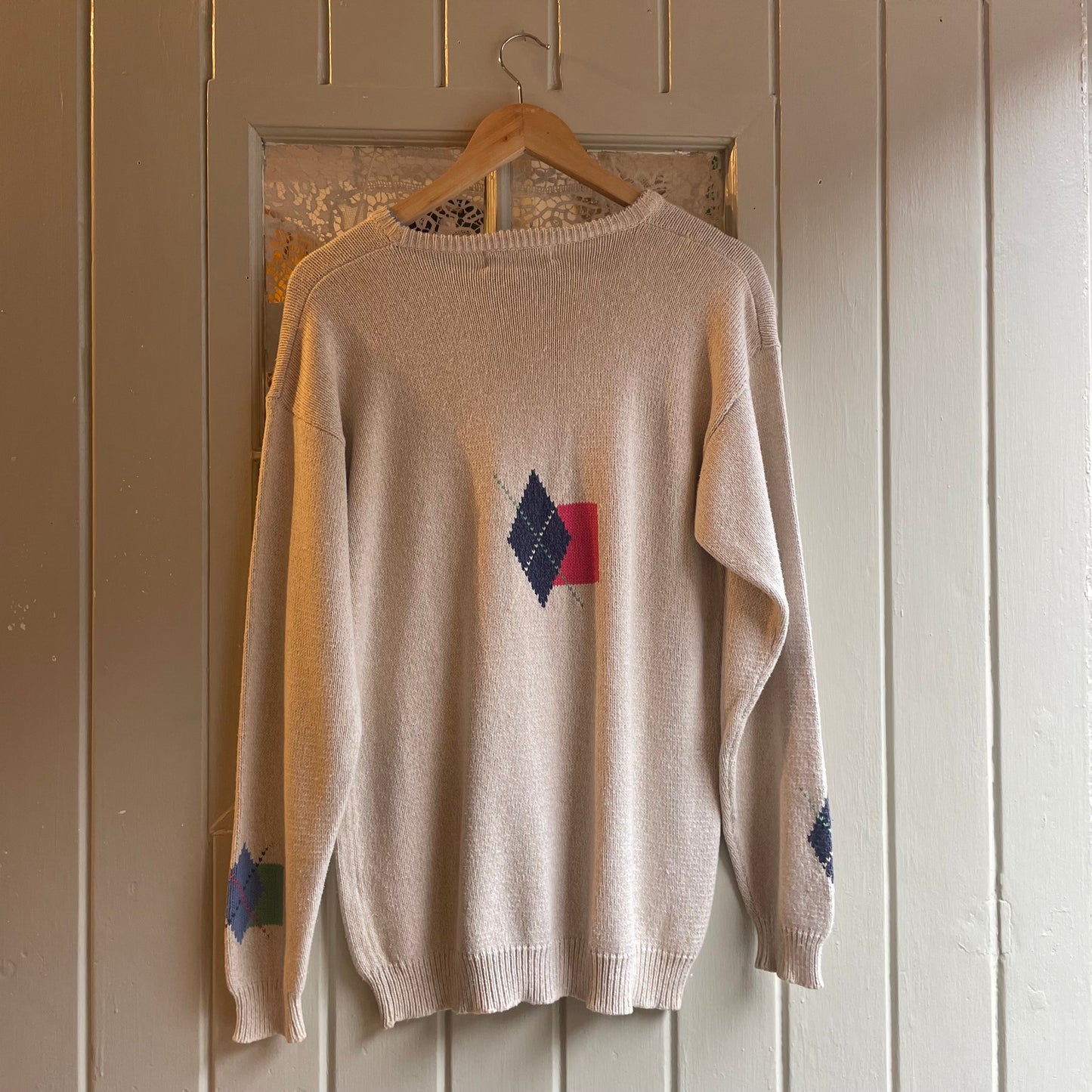 1990s Cream Alice Collins Shape Design Knitted Jumper