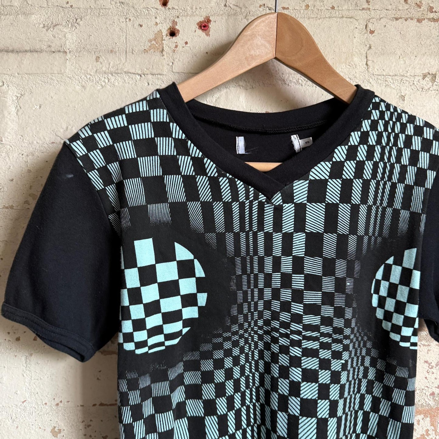 1970s Black Check Graphic T-Shirt Top