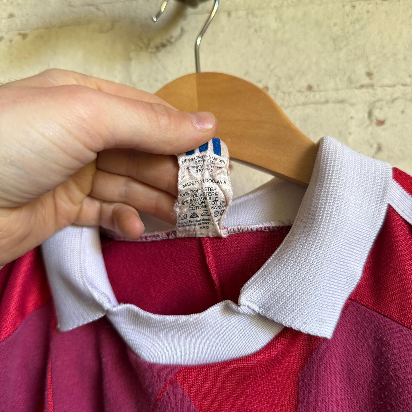 1980s Red Graphic Adidas Football Template Long Sleeve Top