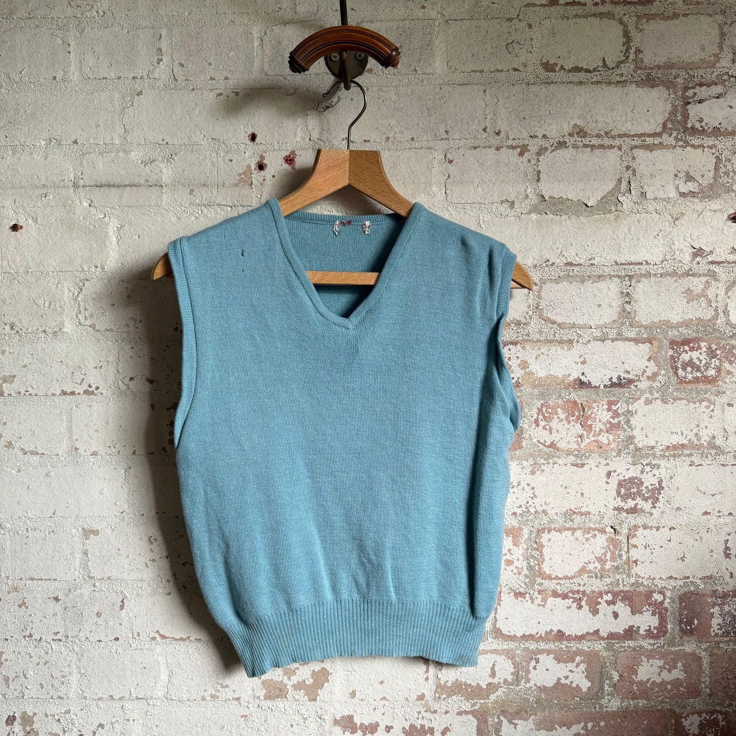 1960s Light Turquoise Knitted Tank Top Jumper