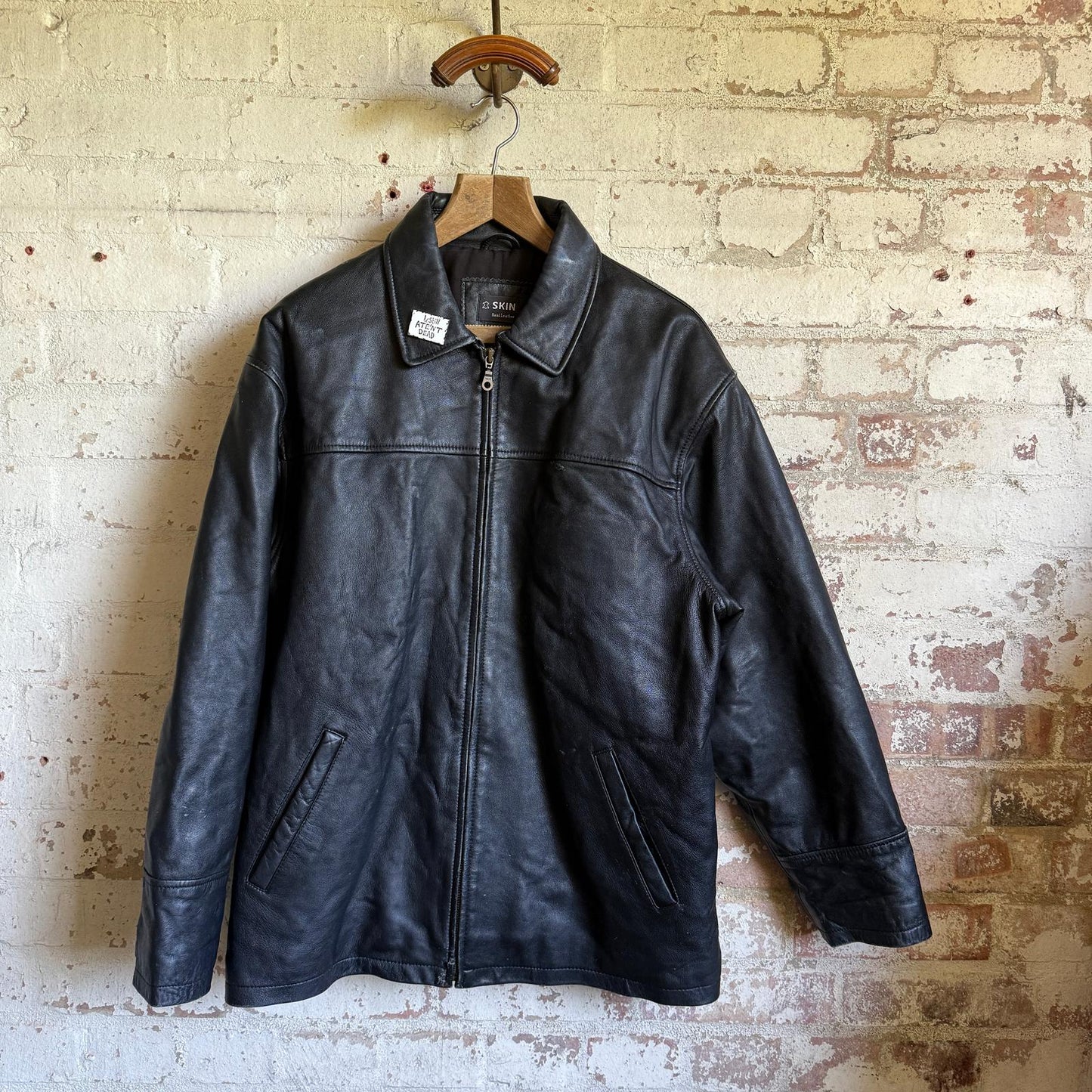 1980s Black Leather Bronx Style Zip Jacket