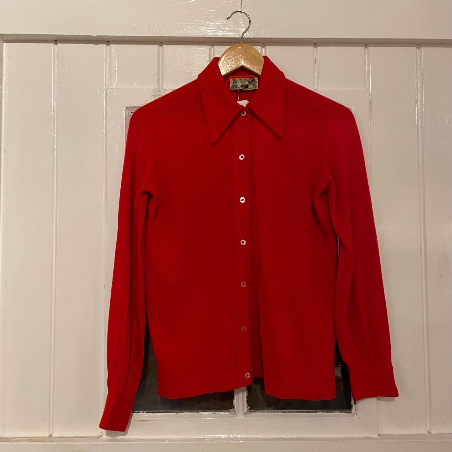 1970s Red Pringle Wool Dagger Collar Shirt