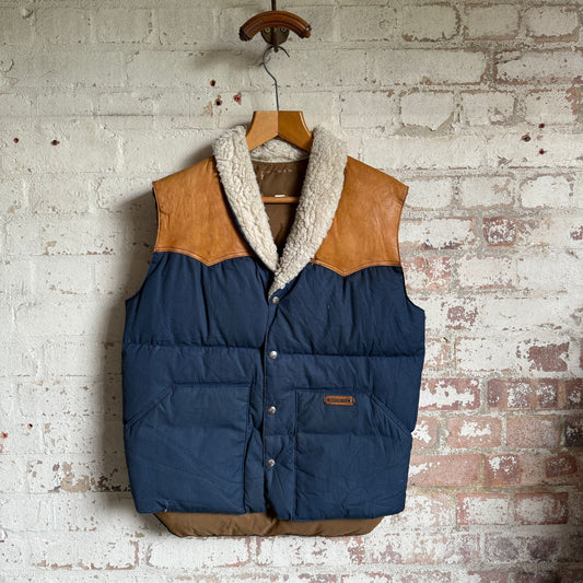 1970s American Outback Nylon / Leather Puffer Gilet
