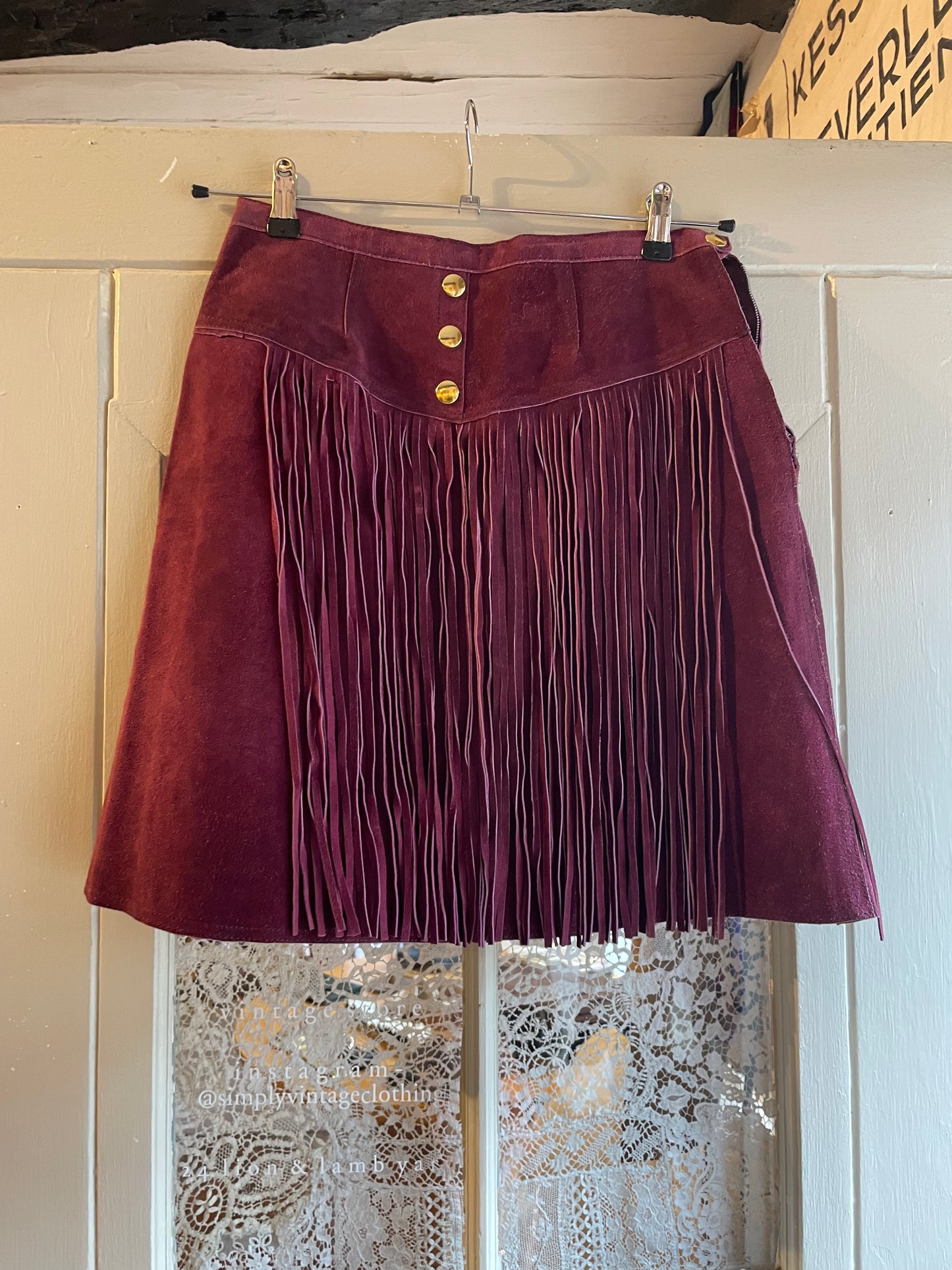 1970s Maroon Red Suede Tassel Skirt