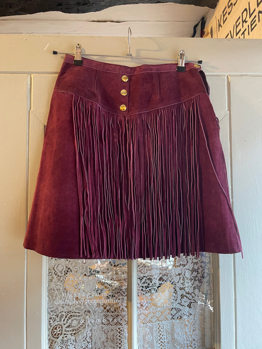 1970s Maroon Red Suede Tassel Skirt
