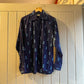 1970s Navy Patterned Dagger Collar Button Up Shirt