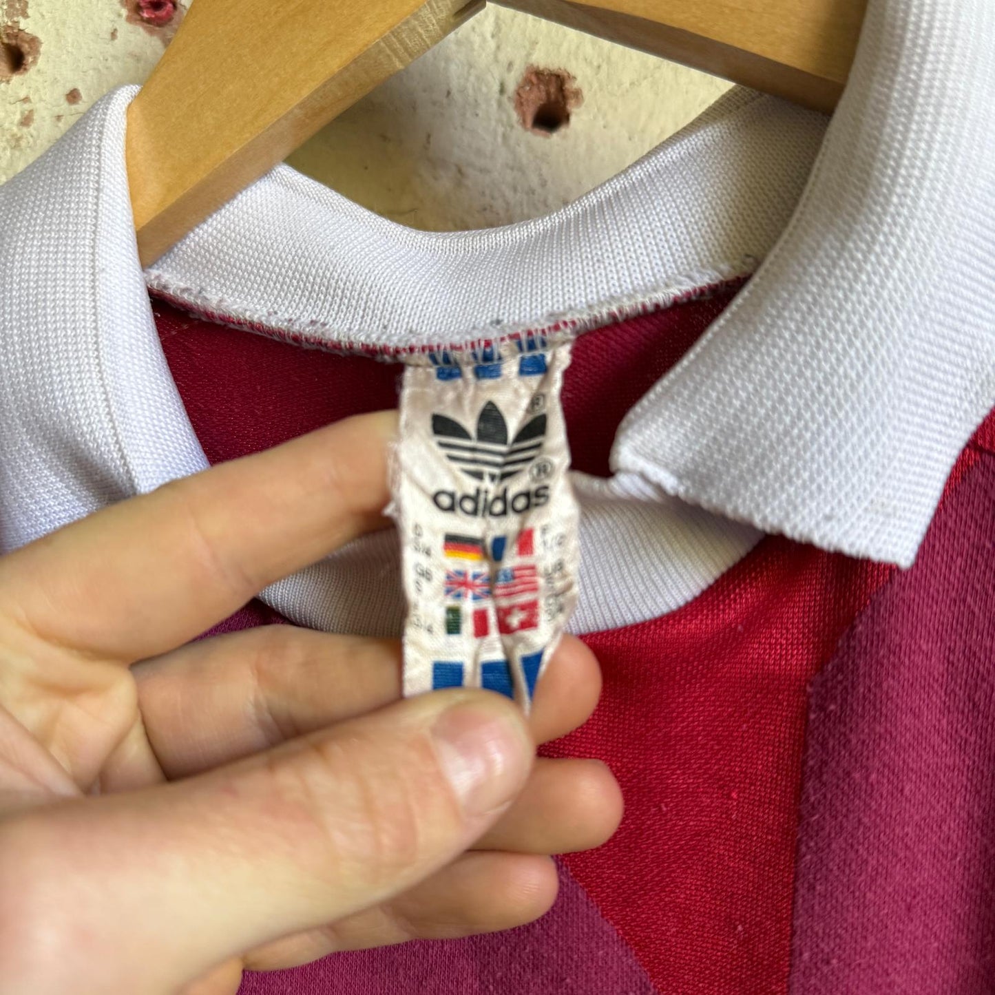 1980s Red Graphic Adidas Football Template Long Sleeve Top