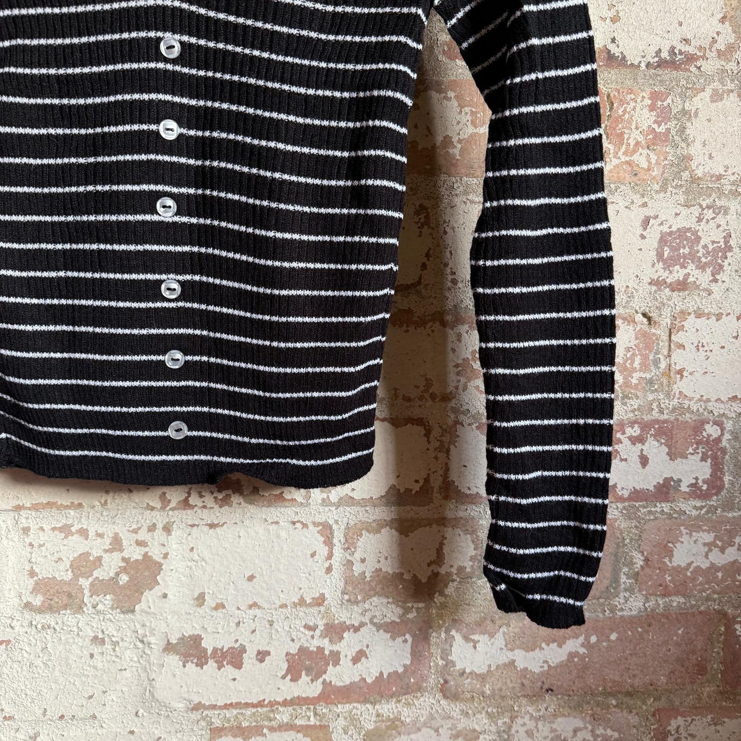 1980s Black Knitted Stripe Button Jumper