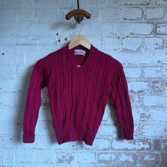 1940s Burgundy Red Knitted Wool Jumper