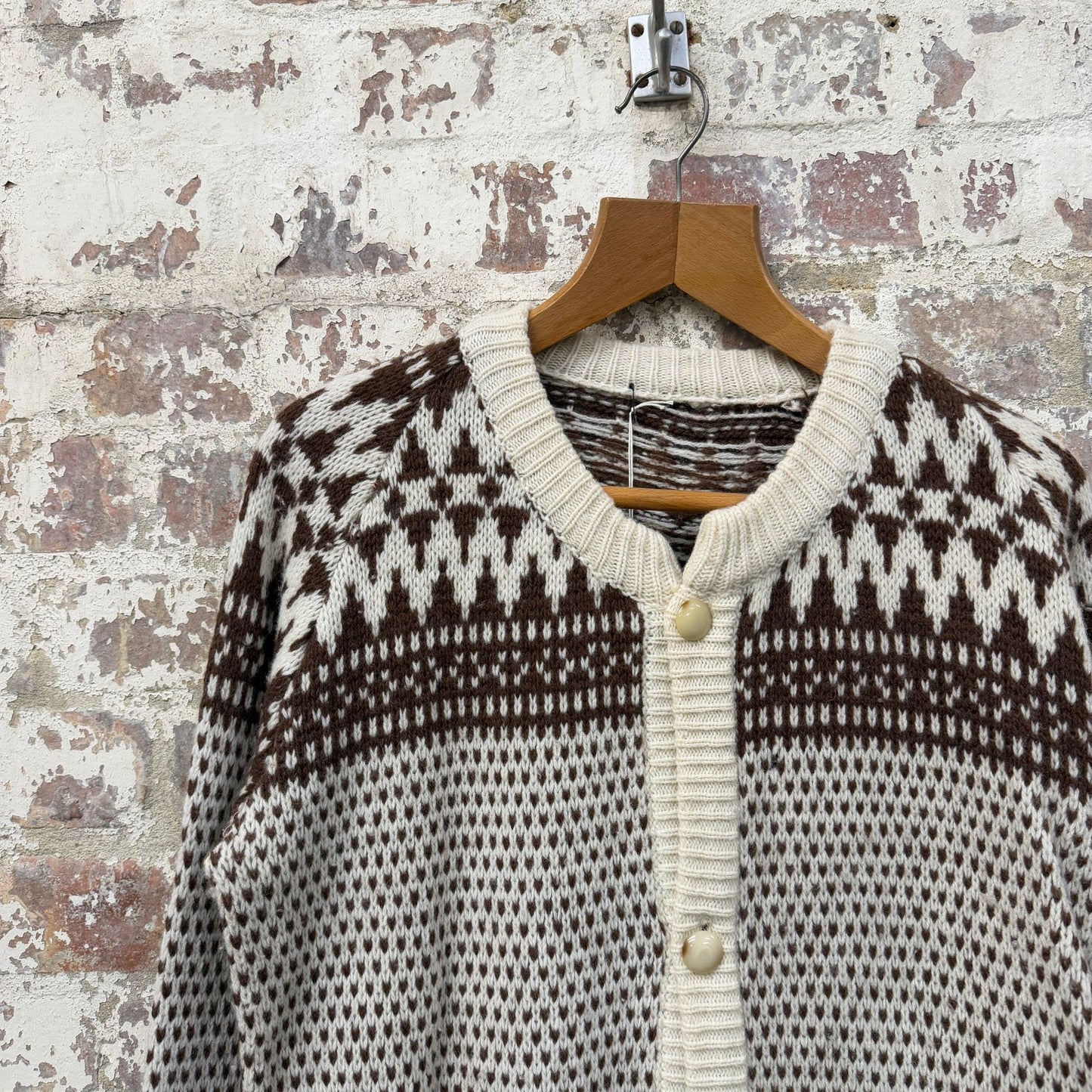 1980s Norwegian Button Up Knit Patterned Jumper