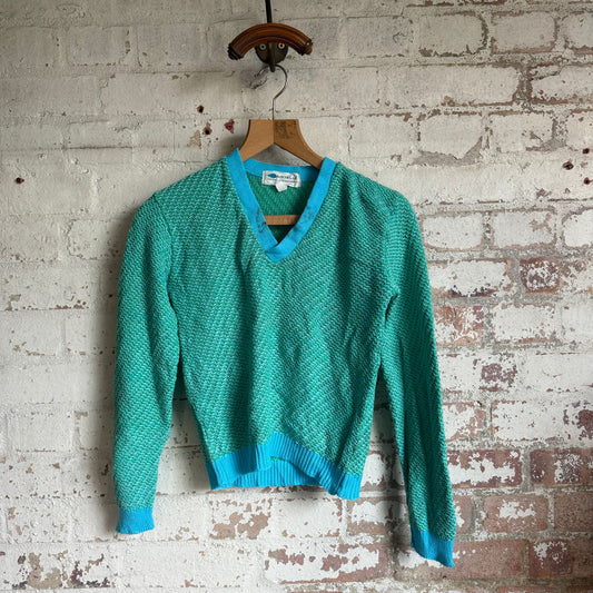 1960s Turquoise V-Neck Knitted Jumper