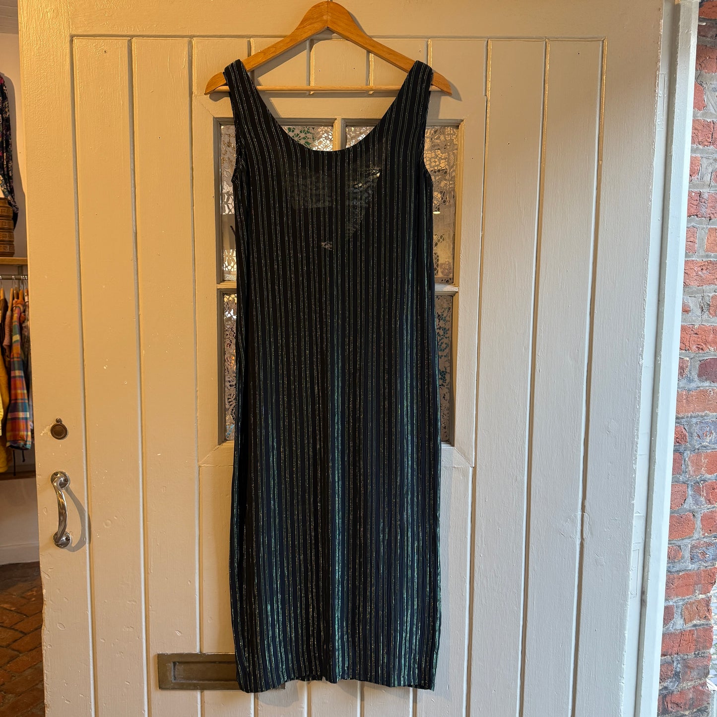 1970s Green Striped Miss Selfridge Long Dress