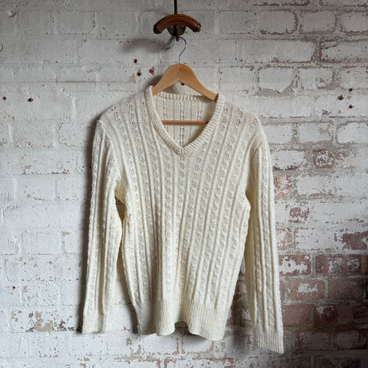 1970s Cream Cable Knitted Jumper