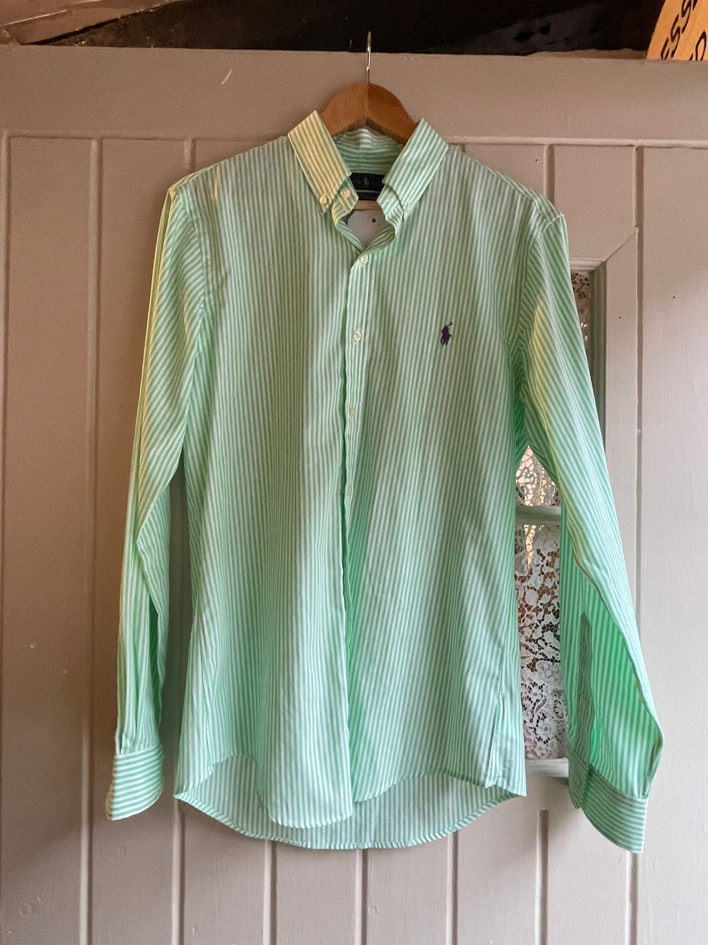Green Striped Ralph Lauren Button Shirt