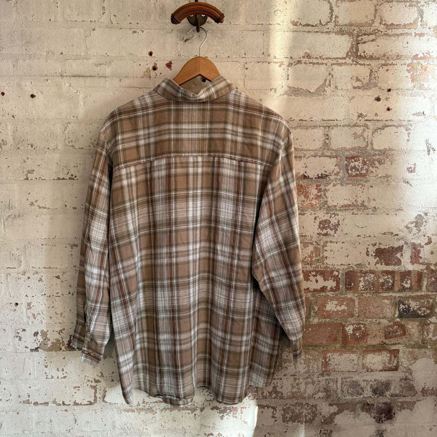 1990s Brown Linen St Michaels Checkered Shirt