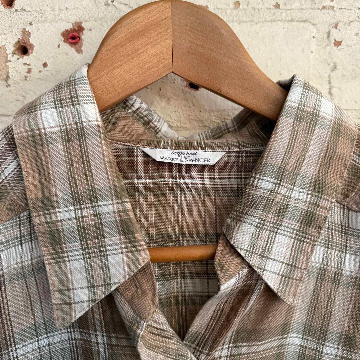 1990s Brown Linen St Michaels Checkered Shirt
