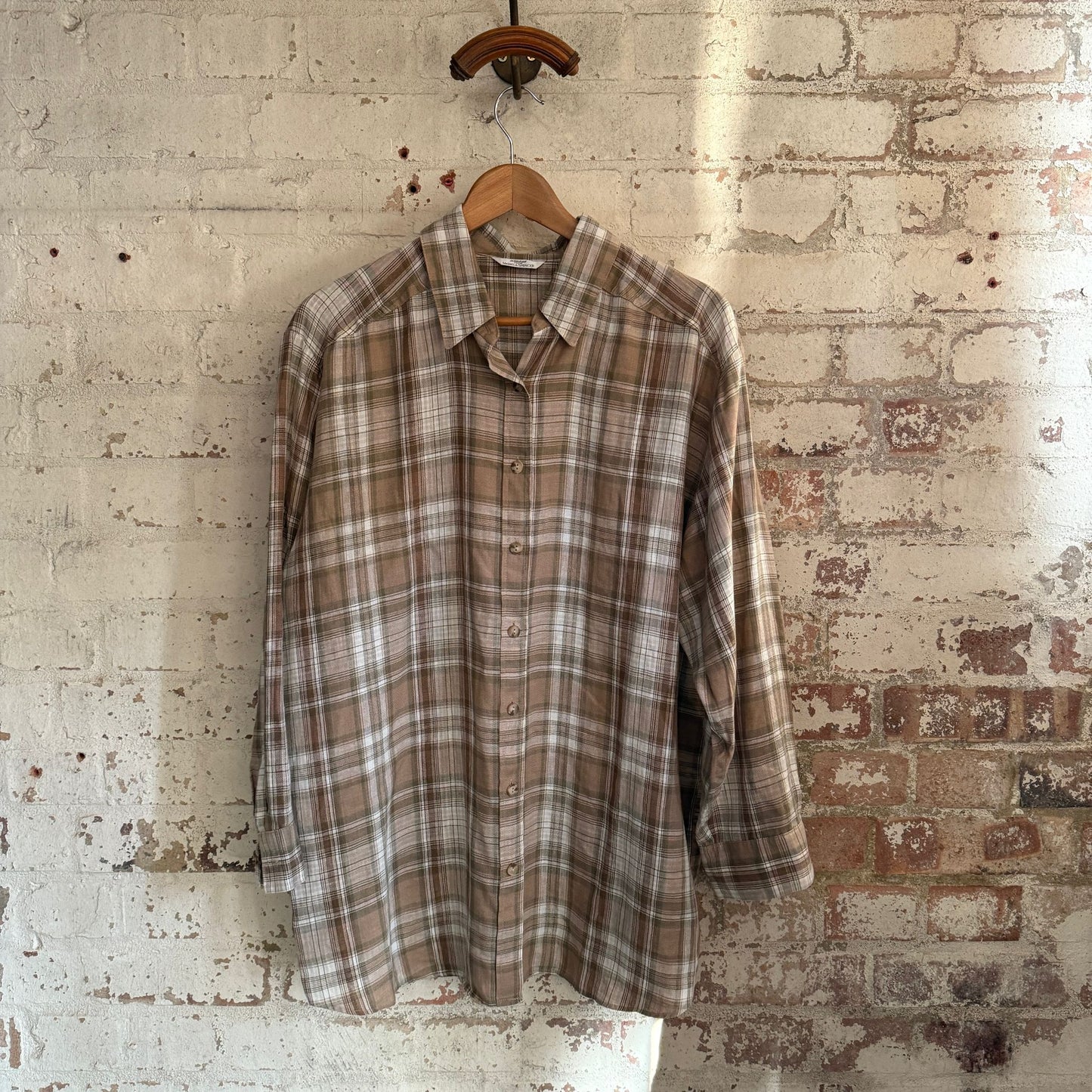 1990s Brown Linen St Michaels Checkered Shirt