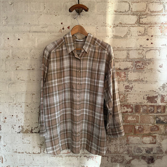 1990s Brown Linen St Michaels Checkered Shirt