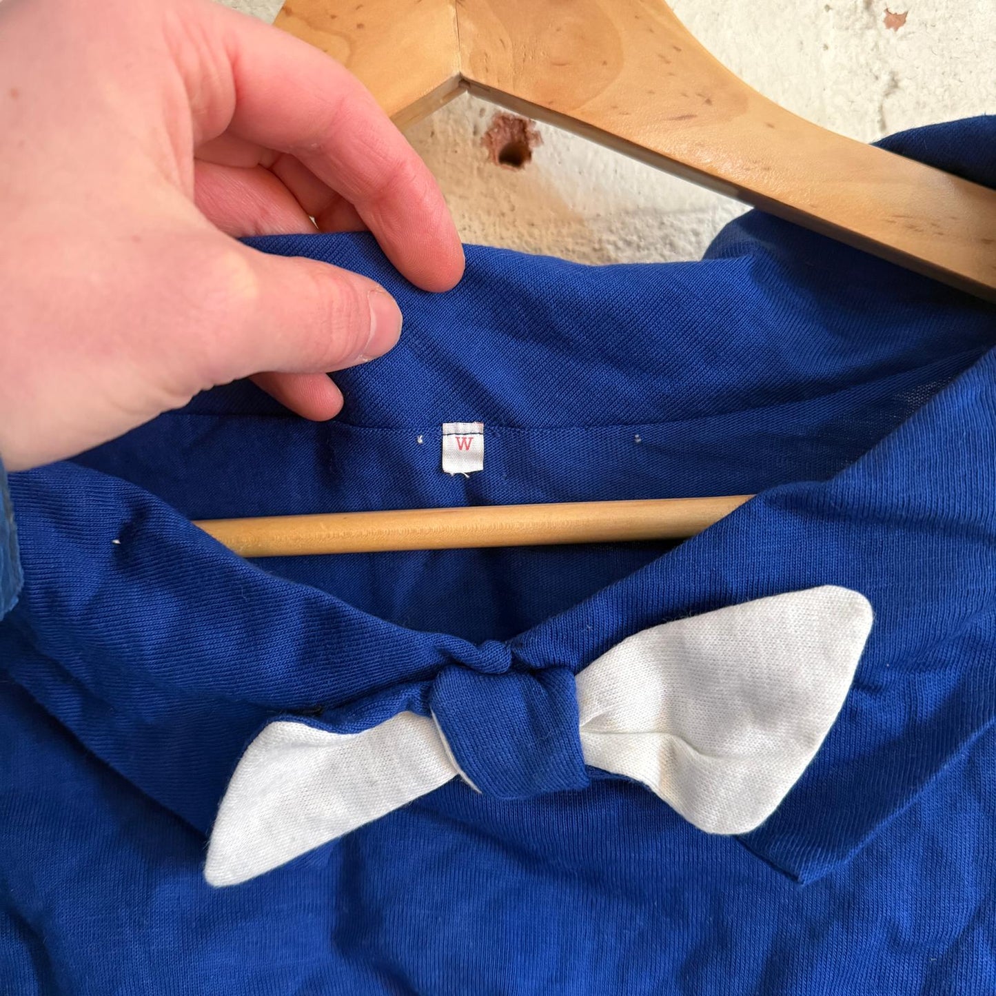 1960s Navy Blue Bow Tie Cotton rayon T-Shirt Top