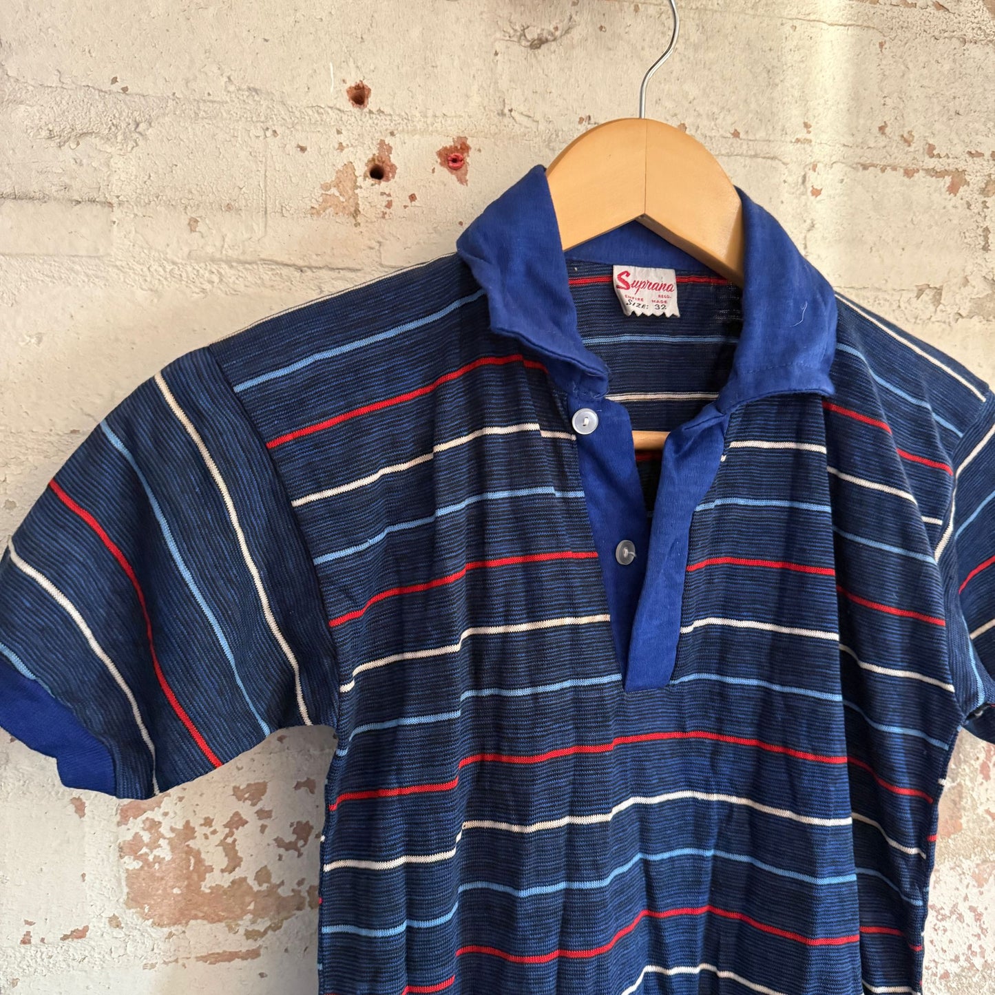 1970s Navy British Striped Polo Shirt