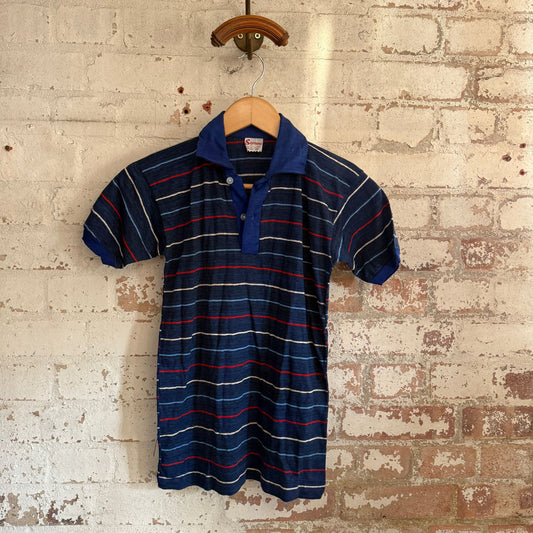 1970s Navy British Striped Polo Shirt