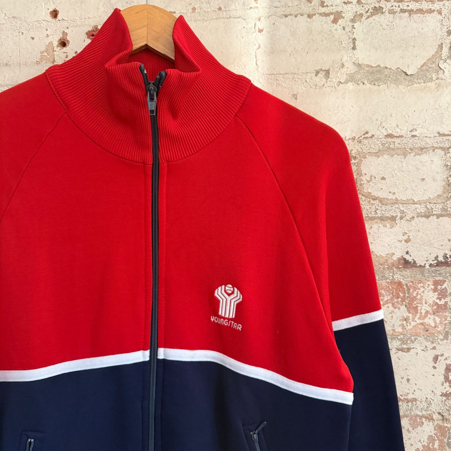1980s Red and Navy Track Top Zip Up
