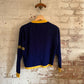1970s Navy Knitted College Style Cardigan Jumper