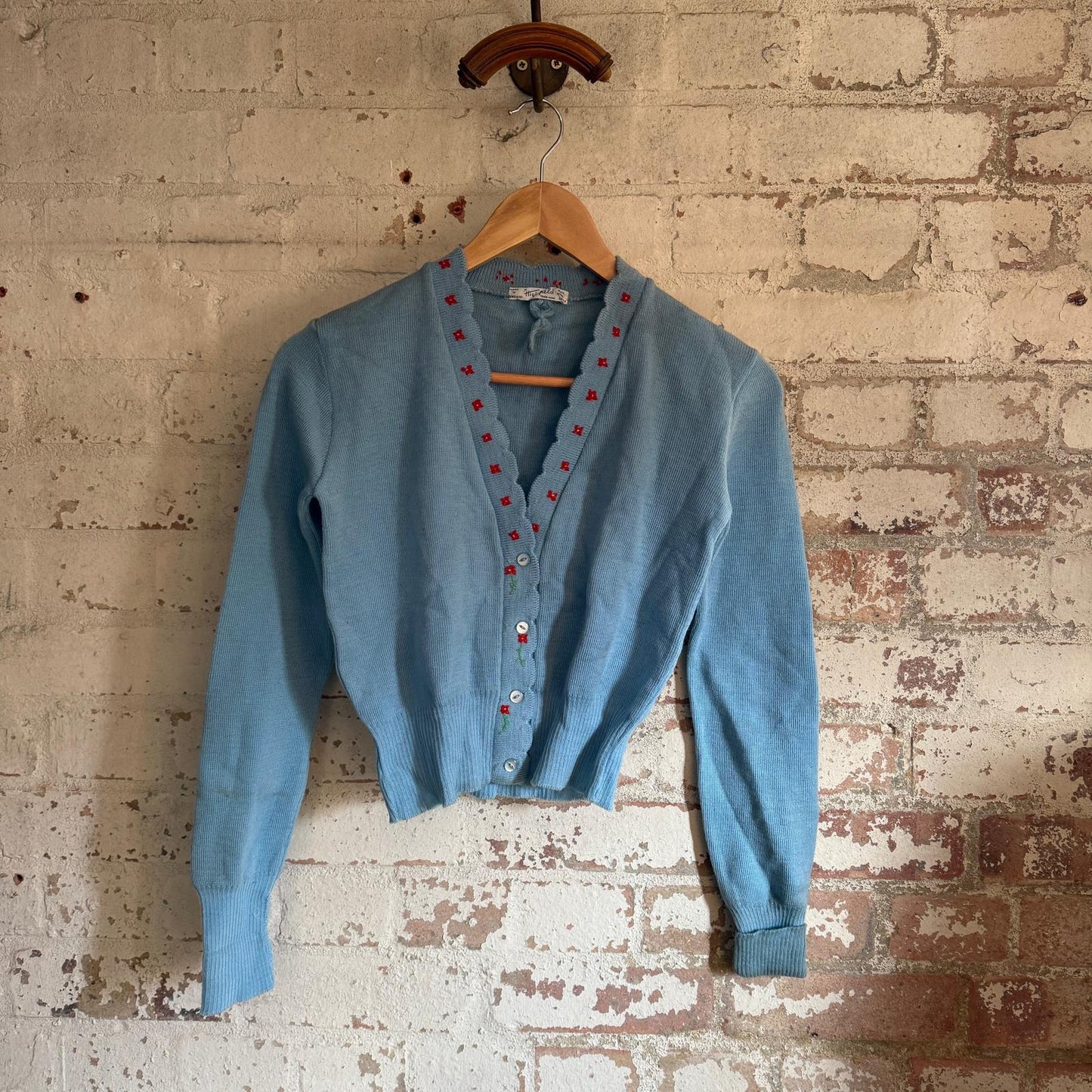 1940s Baby Blue Knitted British Cardigan Jumper