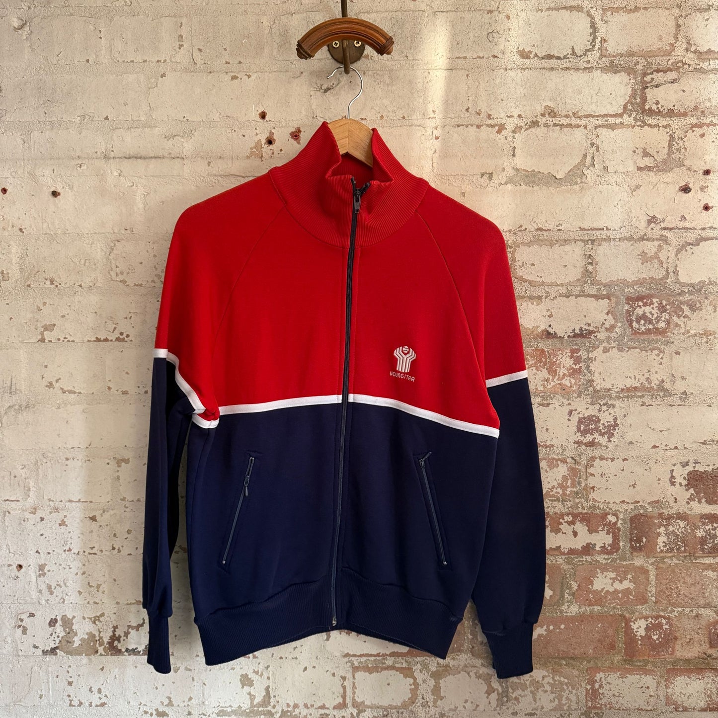 1980s Red and Navy Track Top Zip Up