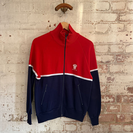 1980s Red and Navy Track Top Zip Up