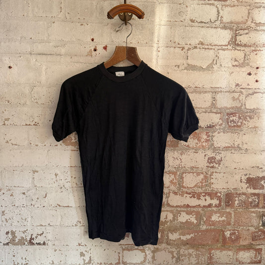 1960s 1970s Black Blank raglan T-shirt