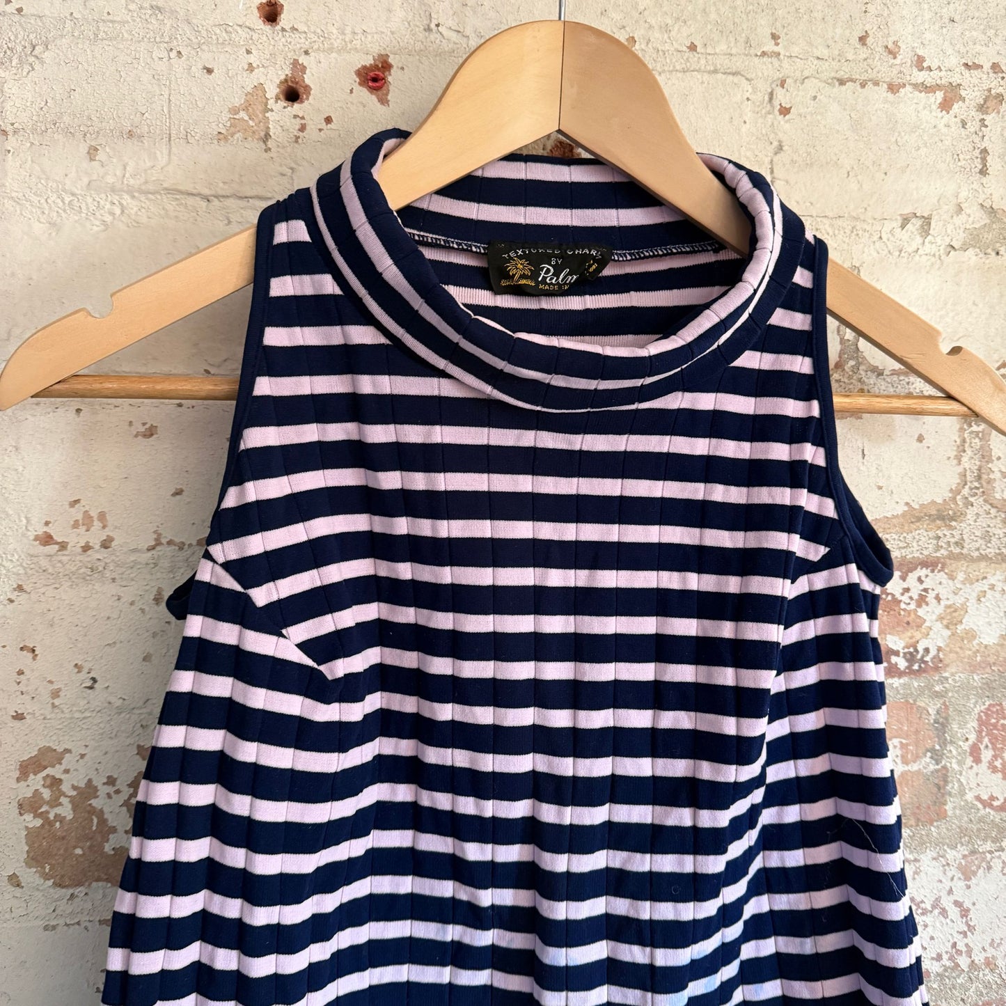 1970s Navy StripeD Roll Neck Sleeveless Vest Top