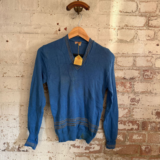 1940s Blue Wool Dead Stock Knitted Jumper