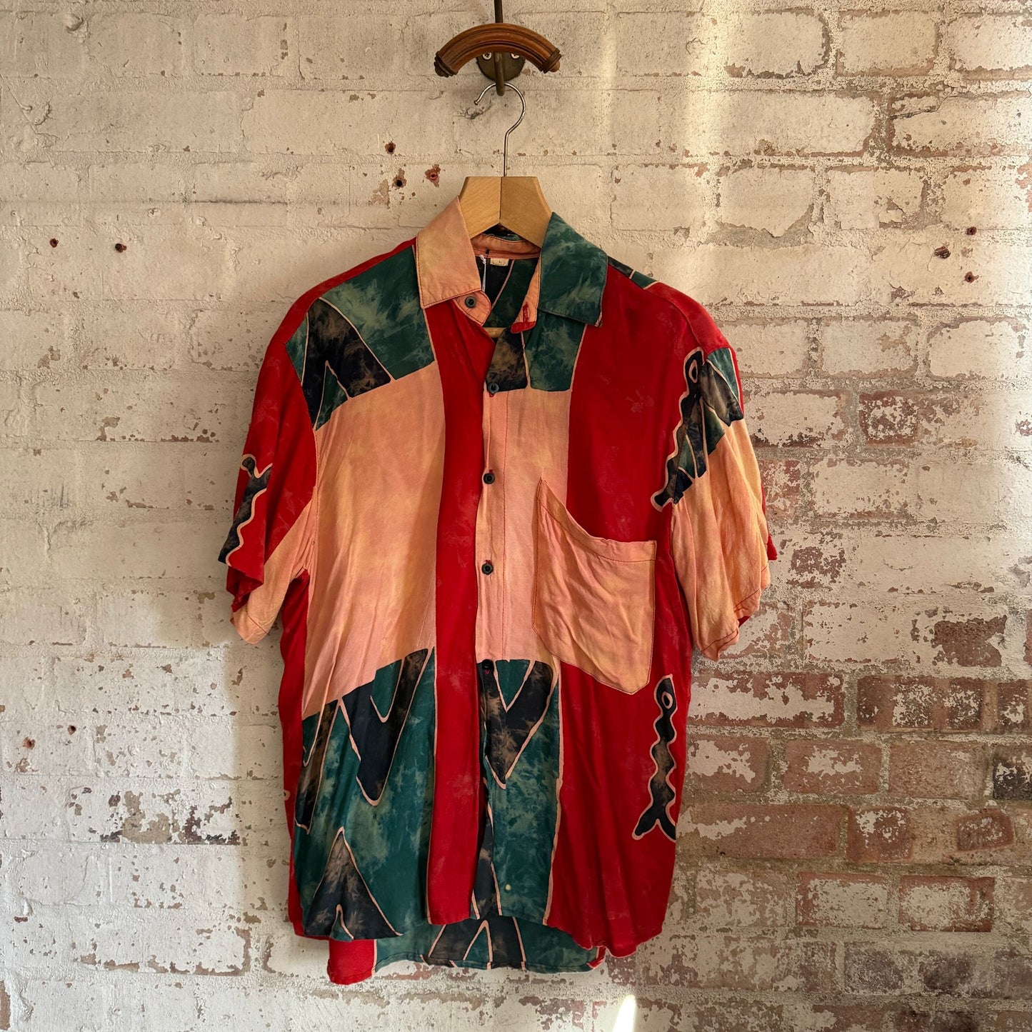 1980s Rayon Multicoloured Patterned Unusual Shirt