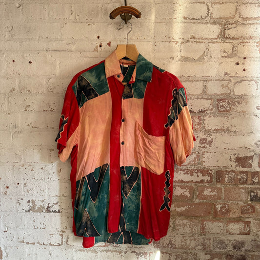 1980s Rayon Multicoloured Patterned Unusual Shirt