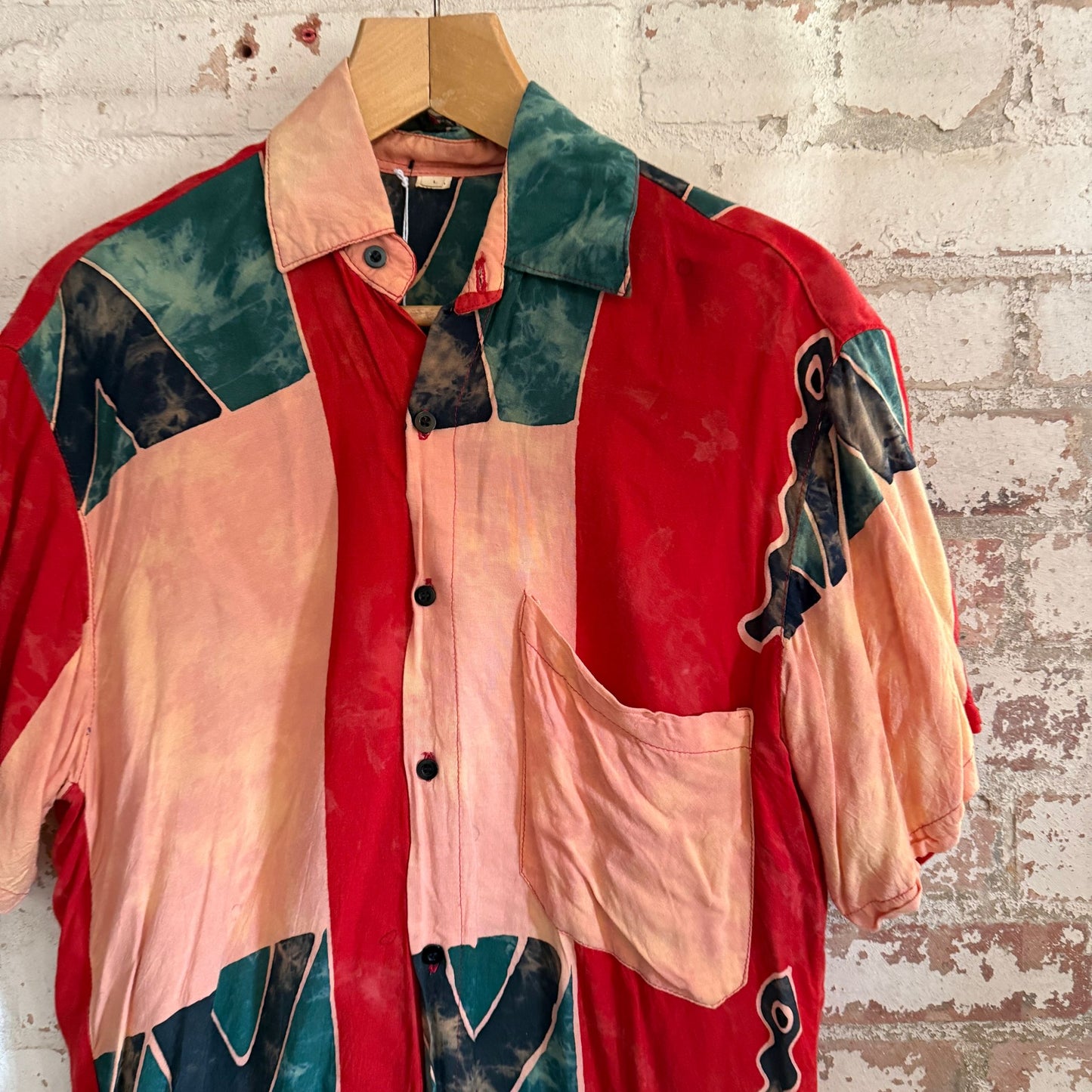 1980s Rayon Multicoloured Patterned Unusual Shirt