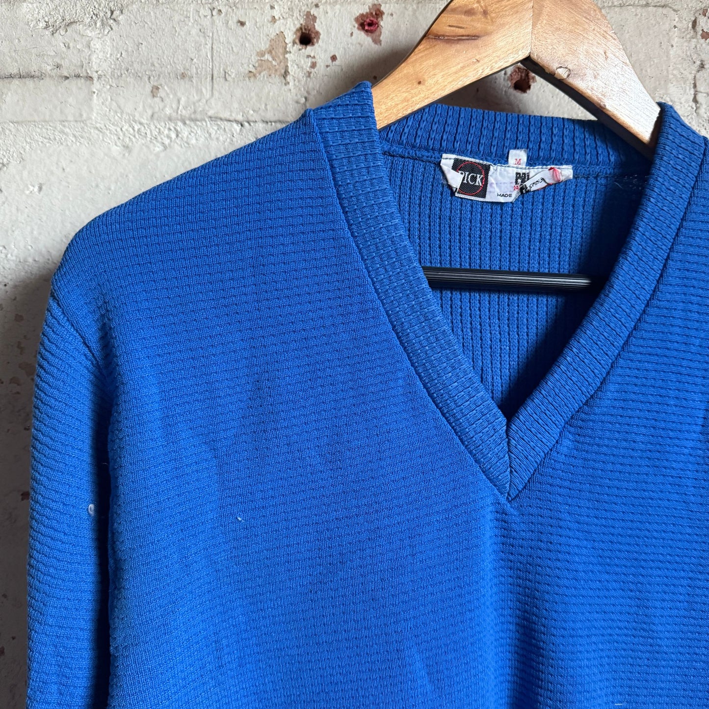 1960s Blue Knitted Pick V Neck Jumper